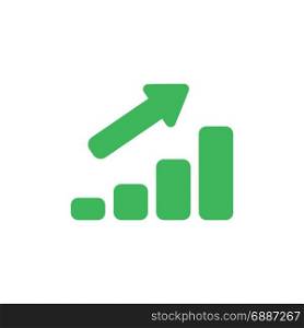 Flat design style vector illustration concept of green sales bar chart icon with an arrow pointing up on white background.