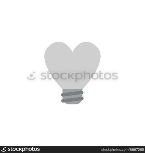 Flat design style vector illustration concept of grey heart-shaped light bulb icon on white background.