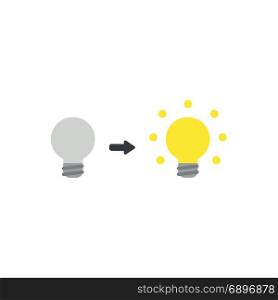 Flat design style vector illustration concept of grey light bulb symbol icon symbolizes bad idea glowing and symbolizes good idea on white background.
