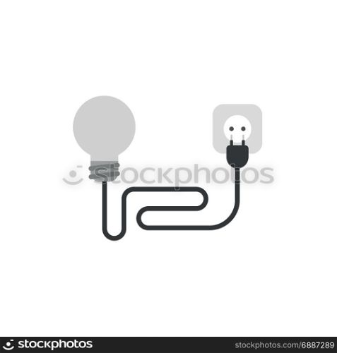 Flat design style vector illustration concept of grey light bulb with black wire electrical plug and outlet on white background.