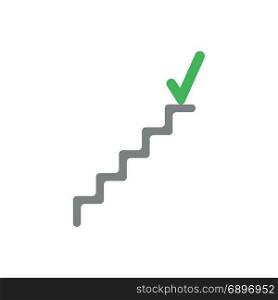 Flat design style vector illustration concept of grey stairs with green check mark symbol icon on the top on white background.