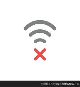 Flat design style vector illustration concept of grey wifi symbol icon with red x mark on white background.