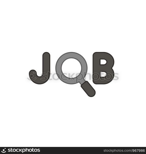 Flat design style vector illustration concept of job text with and black magnifying glass or magnifier symbol icon on white background. Colored outlines.