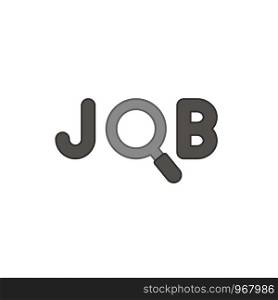 Flat design style vector illustration concept of job text with and black magnifying glass or magnifier symbol icon on white background. Colored outlines.