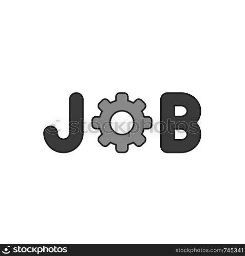Flat design style vector illustration concept of job text with gear symbol icon on white background. Colored, black outlines.