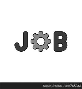 Flat design style vector illustration concept of job text with gear symbol icon on white background. Colored, black outlines.