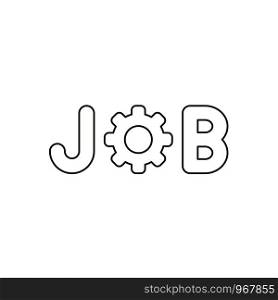 Flat design style vector illustration concept of job text with gear symbol icon on white background. Black outlines.