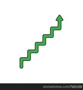 Flat design style vector illustration concept of line stairs symbol icon with arrow pointing up on white background. Colored, black outlines.