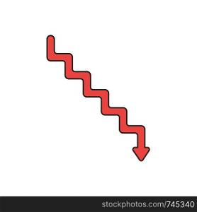 Flat design style vector illustration concept of line stairs symbol icon with arrow pointing down on white background. Colored, black outlines.