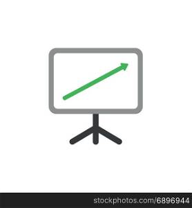 Flat design style vector illustration concept of presentation chart board symbol icon with green arrow pointing or moving up on white background.