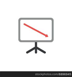 Flat design style vector illustration concept of presentation chart board symbol icon with red arrow pointing down on white background.