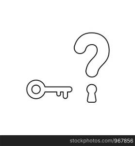 Flat design style vector illustration concept of question mark with key and keyhole symbol icon on white background. Black outlines.