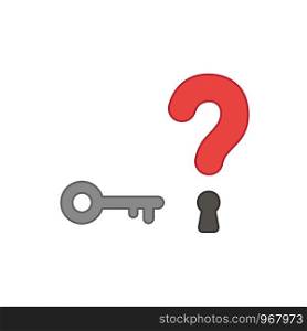 Flat design style vector illustration concept of question mark with key and keyhole symbol icon on white background. Colored outlines.