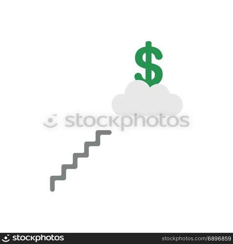 Flat design style vector illustration concept of reach to green dollar symbol icon with grey stairs on grey cloud on white background.