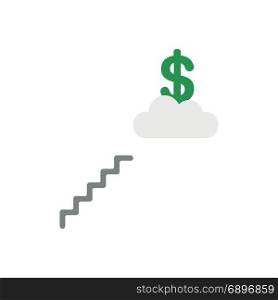 Flat design style vector illustration concept of reach to green dollar symbol icon with grey stairs on grey cloud on white background.