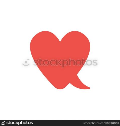Flat design style vector illustration concept of red heart-shaped speech bubble symbol icon on white background.