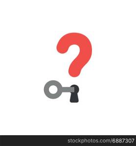 Flat design style vector illustration concept of red question mark with grey key locking or unlocking keyhole symbol icon on white background.