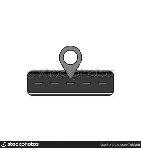 Flat design style vector illustration concept of road and pointer symbol icon on white background. Colored, black outlines.