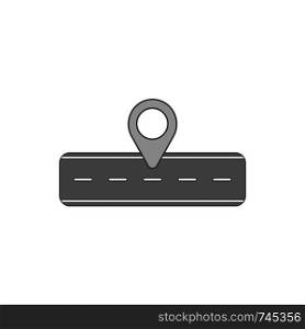 Flat design style vector illustration concept of road and pointer symbol icon on white background. Colored, black outlines.