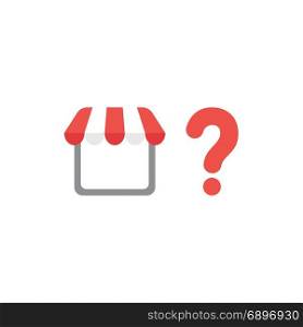 Flat design style vector illustration concept of shop or store symbol icon with red and white awning and red question mark on white background.