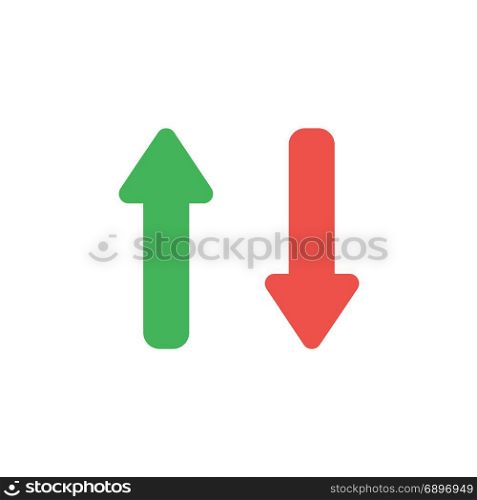 Flat design style vector illustration concept of two arrows symbol icon pointing up and down in green and red colors on white background.