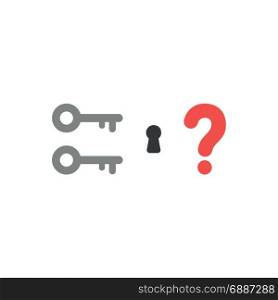 Flat design style vector illustration concept of two key icons with keyhole and red question mark on white background.