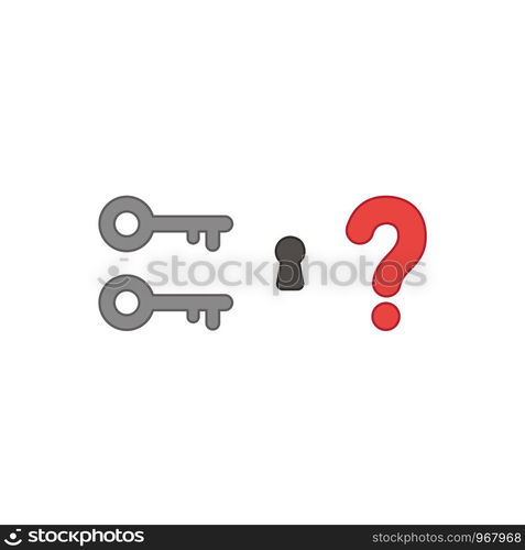 Flat design style vector illustration concept of two key icons with keyhole and question mark on white background. Colored outlines.