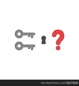 Flat design style vector illustration concept of two key icons with keyhole and question mark on white background. Colored outlines.