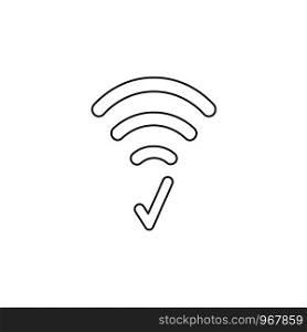 Flat design style vector illustration concept of wifi symbol icon with check mark on white background. Black outlines.