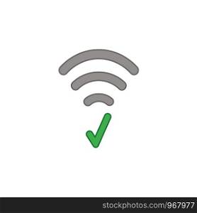 Flat design style vector illustration concept of wifi symbol icon with check mark on white background. Colored outlines.