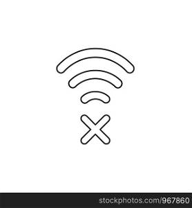 Flat design style vector illustration concept of wifi symbol icon with x mark on white background. Black outlines.