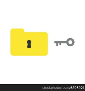 Flat design style vector illustration concept of yellow closed folder and black keyhole with grey key symbol icon on white background.