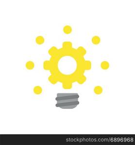 Flat design style vector illustration concept of yellow glowing gear light bulb symbol icon on white background.