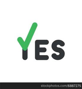 Flat design style vector illustration concept with yes text. Green check mark icon instead of o letter on white background.