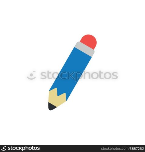 Flat design style vector illustration of blue pencil icon on white background.