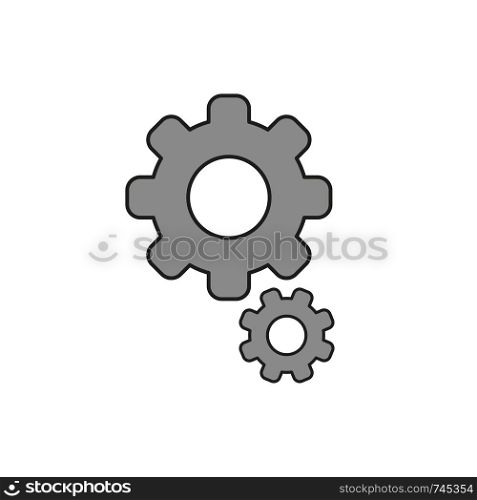 Flat design style vector illustration of gears symbol icon on white background. Colored, black outlines.