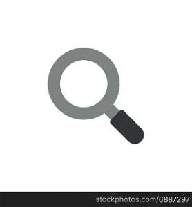 Flat design style vector illustration of grey and black magnifying glass or magnifier symbol icon on white background.