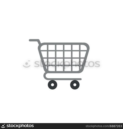 Flat design style vector illustration of grey shopping cart icon on white background.