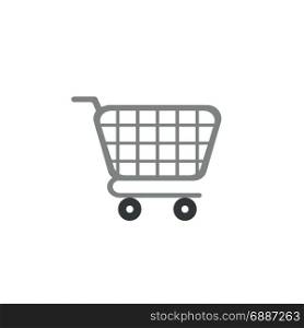 Flat design style vector illustration of grey shopping cart icon on white background.