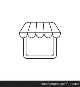 Flat design style vector illustration of shop or store symbol icon with awning on white background. Black outlines.