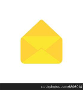 Flat design style vector illustration of yellow open envelope symbol icon on white background.