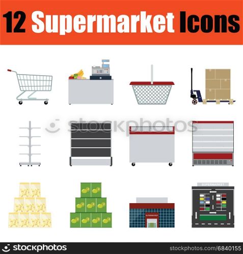 Flat design supermarket icon set in ui colors. Vector illustration.