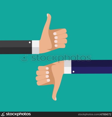 Flat Design Thumbs Up and Down Background . Vector Illustration EPS10. Flat Design Thumbs Up and Down Background . Vector Illustration