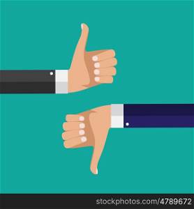 Flat Design Thumbs Up and Down Background . Vector Illustration EPS10. Flat Design Thumbs Up and Down Background . Vector Illustration