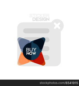 Flat design triangle arrow shape geometric sticker icon, paper style design with buy now sample text, for business or web presentation, app or interface buttons, internet website store banners. Flat design triangle arrow shape geometric sticker icon, paper style design with buy now sample text, for business or web presentation, app or interface buttons, internet website store banners and labels