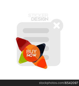 Flat design triangle arrow shape geometric sticker icon, paper style design with buy now sample text, for business or web presentation, app or interface buttons, internet website store banners. Flat design triangle arrow shape geometric sticker icon, paper style design with buy now sample text, for business or web presentation, app or interface buttons, internet website store banners and labels