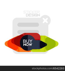 Flat design triangle arrow shape geometric sticker icon, paper style design with buy now sample text, for business or web presentation, app or interface buttons, internet website store banners. Flat design triangle arrow shape geometric sticker icon, paper style design with buy now sample text, for business or web presentation, app or interface buttons, internet website store banners and labels