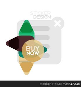 Flat design triangle arrow shape geometric sticker icon, paper style design with buy now sample text, for business or web presentation, app or interface buttons, internet website store banners. Flat design triangle arrow shape geometric sticker icon, paper style design with buy now sample text, for business or web presentation, app or interface buttons, internet website store banners and labels