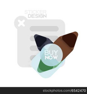 Flat design triangle arrow shape geometric sticker icon, paper style design with buy now sample text, for business or web presentation, app or interface buttons, internet website store banners. Flat design triangle arrow shape geometric sticker icon, paper style design with buy now sample text, for business or web presentation, app or interface buttons, internet website store banners and labels