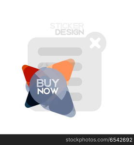 Flat design triangle arrow shape geometric sticker icon, paper style design with buy now sample text, for business or web presentation, app or interface buttons, internet website store banners. Flat design triangle arrow shape geometric sticker icon, paper style design with buy now sample text, for business or web presentation, app or interface buttons, internet website store banners and labels